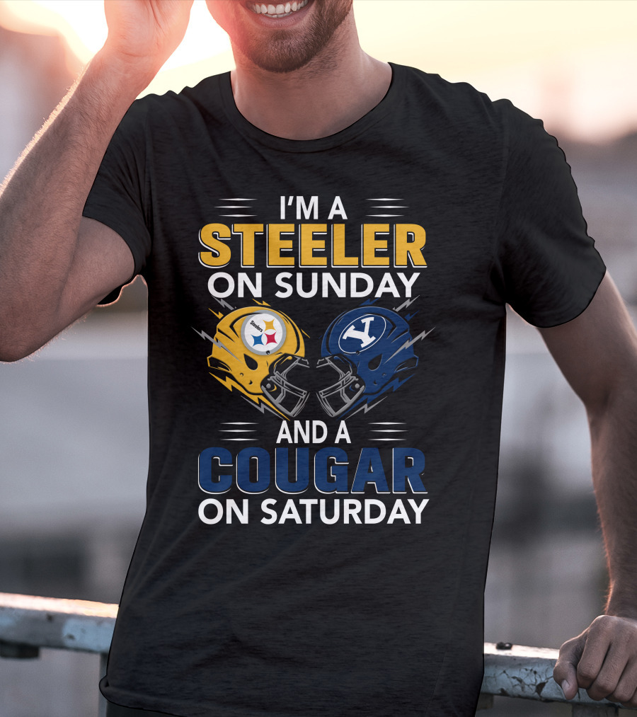 I'm A Steeler On Sunday And A Cougar On Saturday With Helmet Logos T-Shirt
