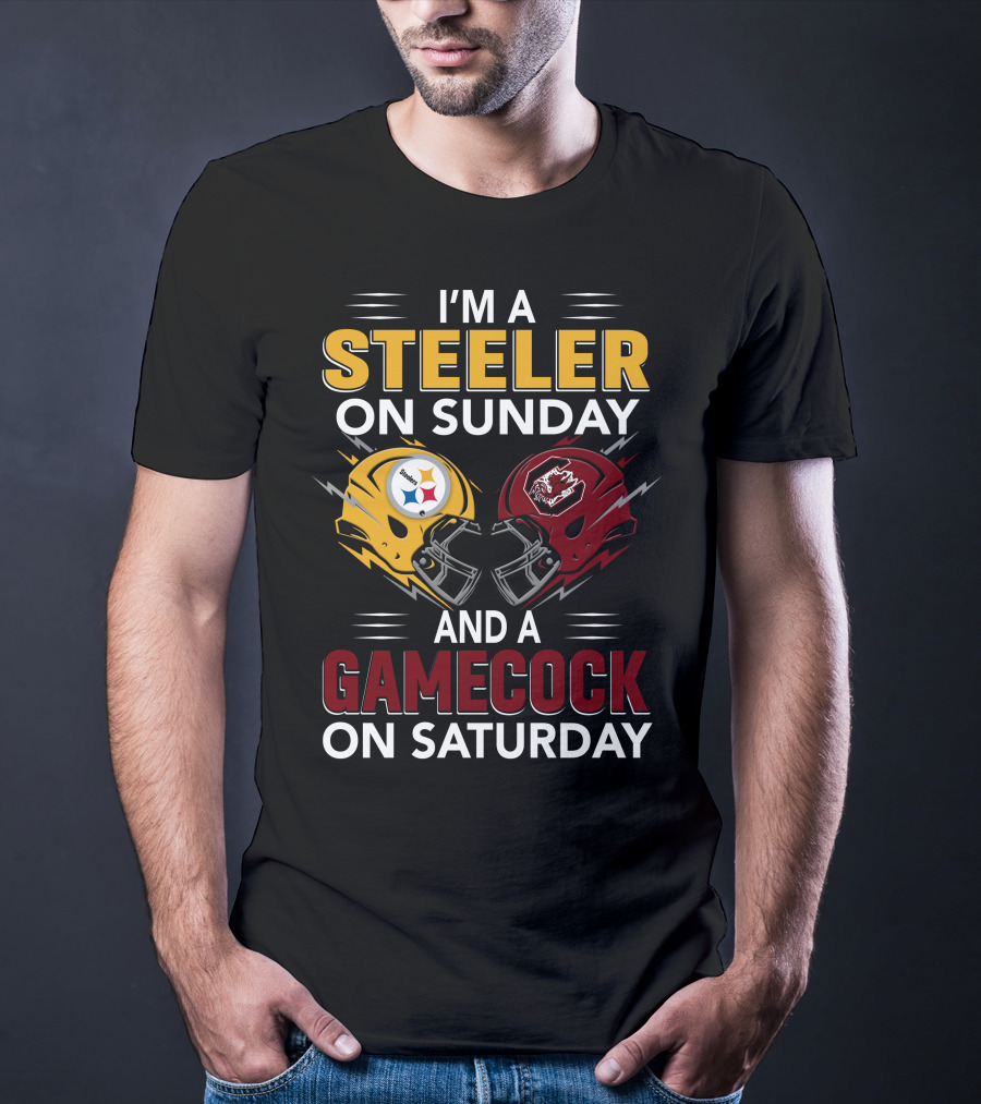 I'm A Steeler On Sunday And A Gamecock On Saturday Football Helmets T-Shirt