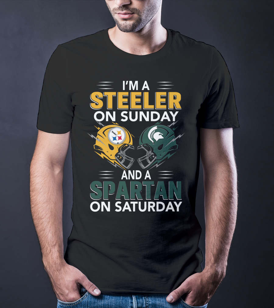 I'm A Steeler On Sunday And A Spartan On Saturday Football Helmets T-Shirt