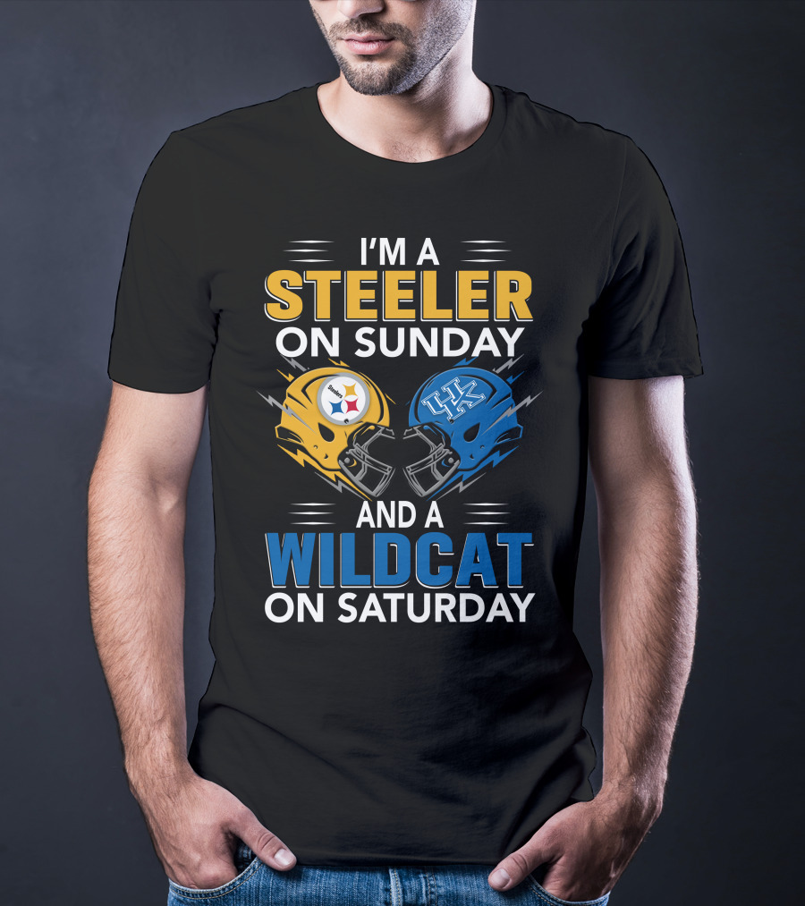 Steeler On Sunday Wildcat On Saturday Football Fan Pride Helmet T-Shirt