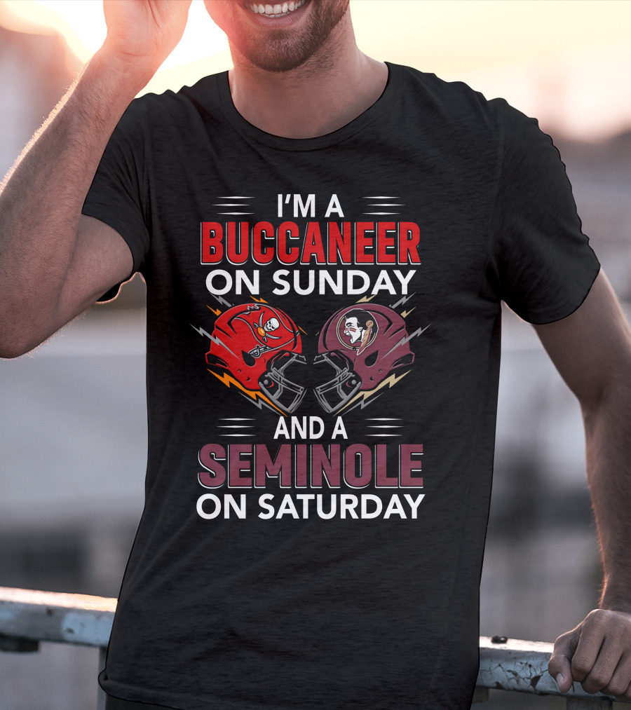 I'm A Buccaneer On Sunday And A Seminole On Saturday Helmet Logo Matchup T-Shirt