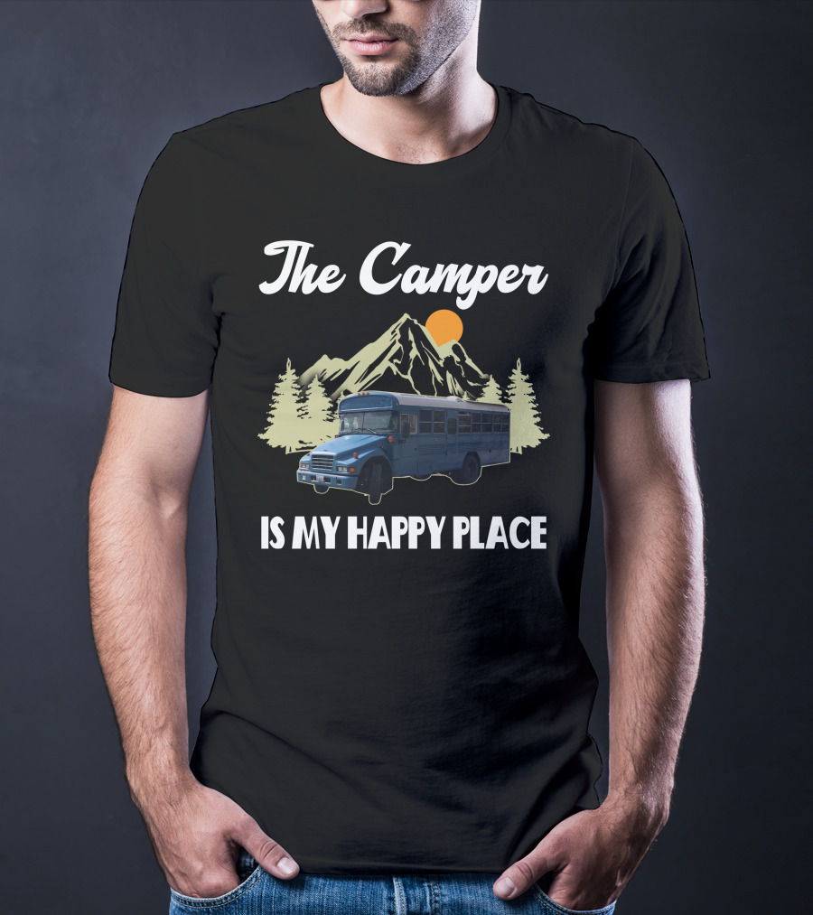The Camper Skoolie Is My Happy Place Mountain Adventure T-Shirt