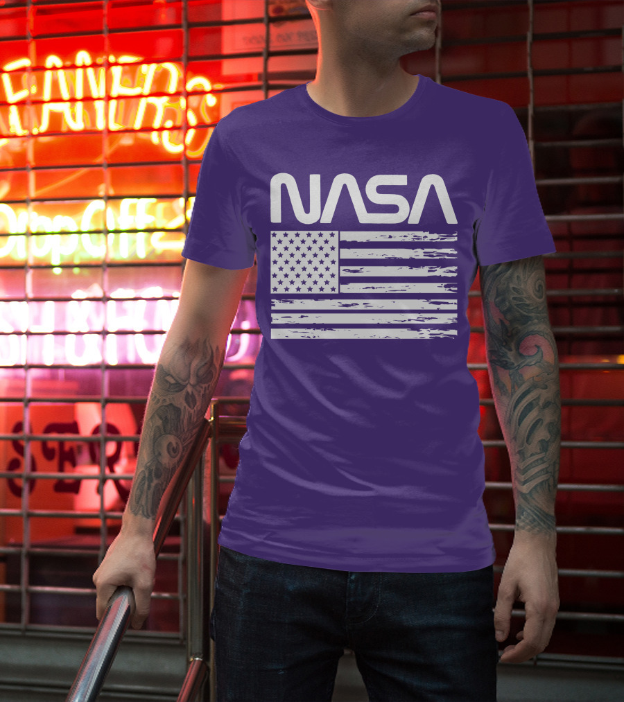 NASA Distressed American Flag Rocketry T-Shirt