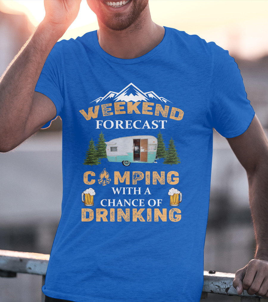Weekend Forecast Camping Drinking Shasta COMPACT Trailer T-Shirt