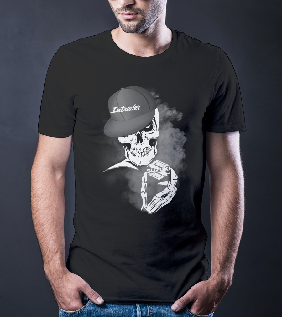 Suzuki Intruder Skull With Hat And Smoke Motif T-Shirt