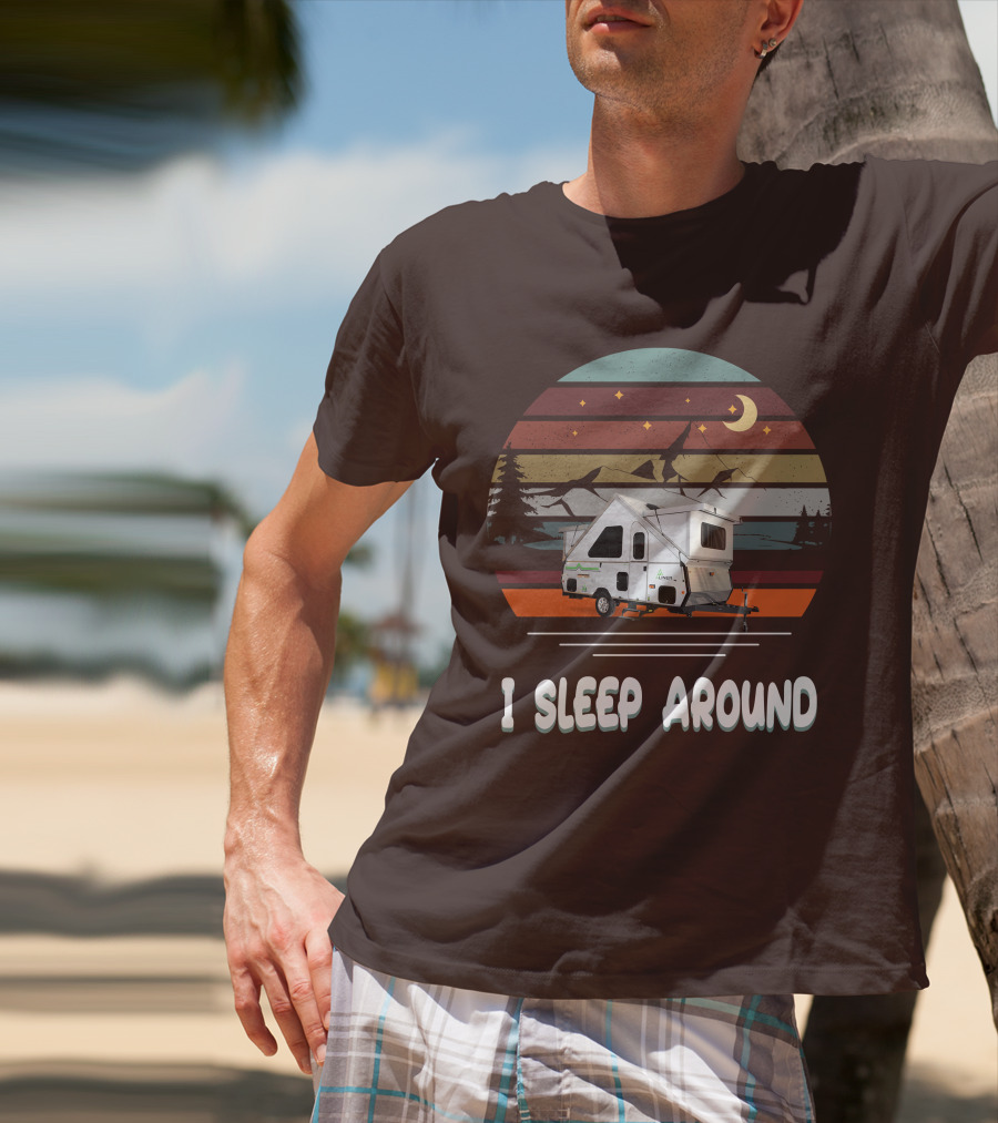 Aliner Camping I Sleep Around Camper Retro Mountain Scenery T-Shirt