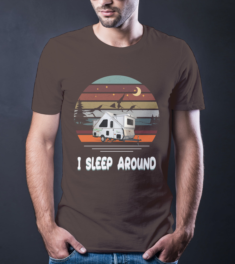 Aliner Camping I Sleep Around Camper Retro Mountain Scenery T-Shirt