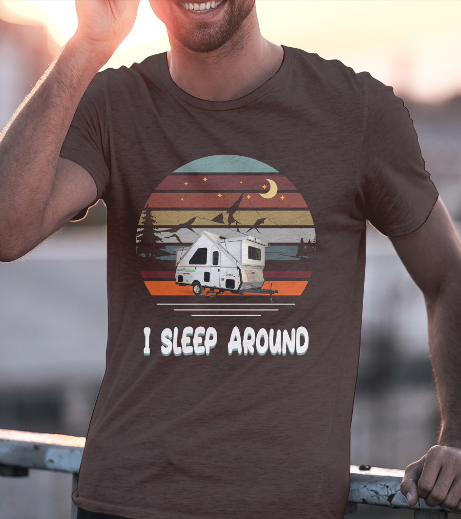 Aliner Camping I Sleep Around Camper Retro Mountain Scenery T-Shirt
