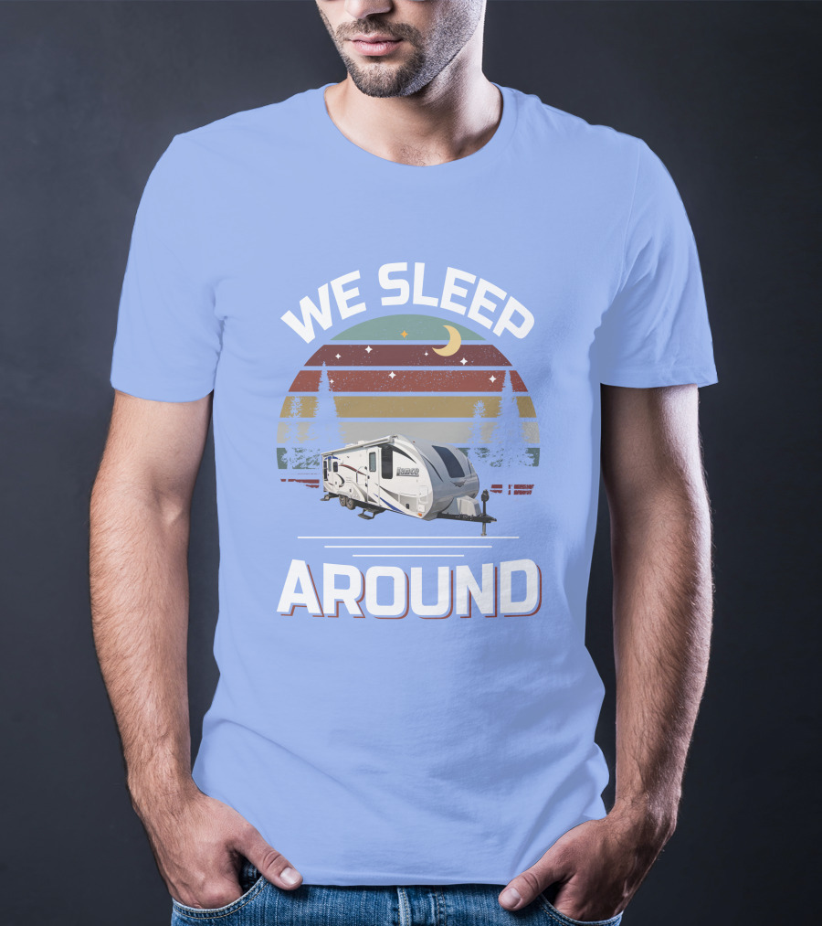 WE SLEEP AROUND Camper Moon Trees Retro Stripes T-Shirt