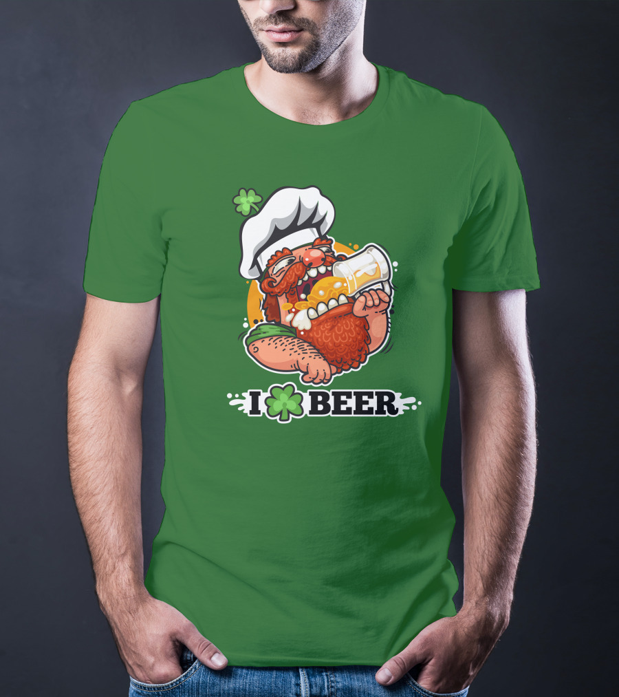 Irish Chef Shamrock I Love Beer T-Shirt