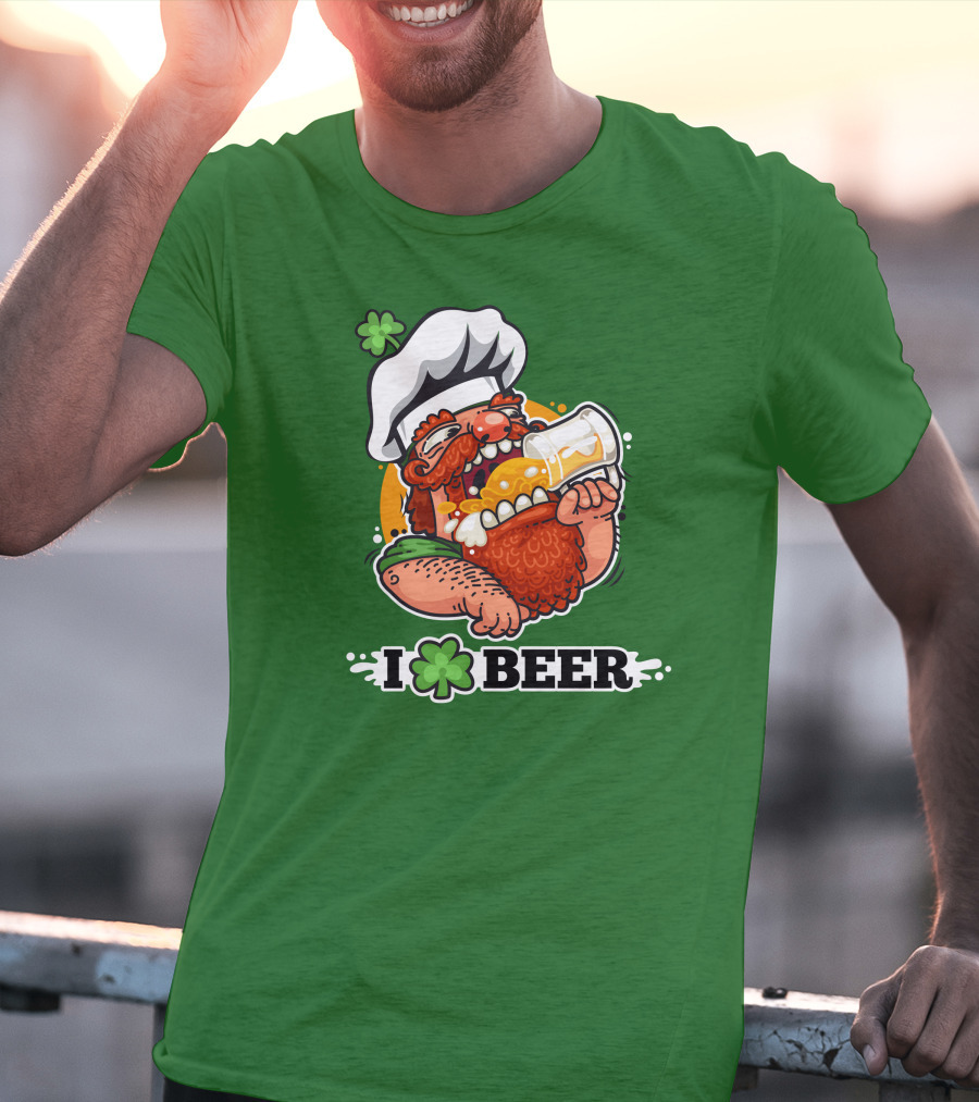 Irish Chef Shamrock I Love Beer T-Shirt