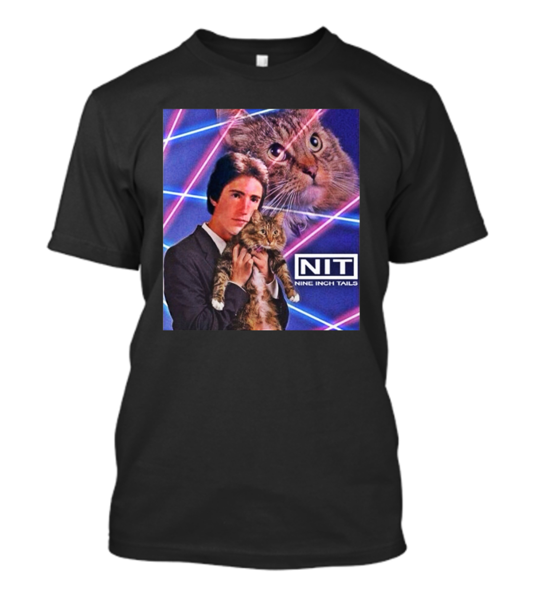 NIT Nine Inch Tails Retro Cat Photoshoot With Neon Lights T-Shirt