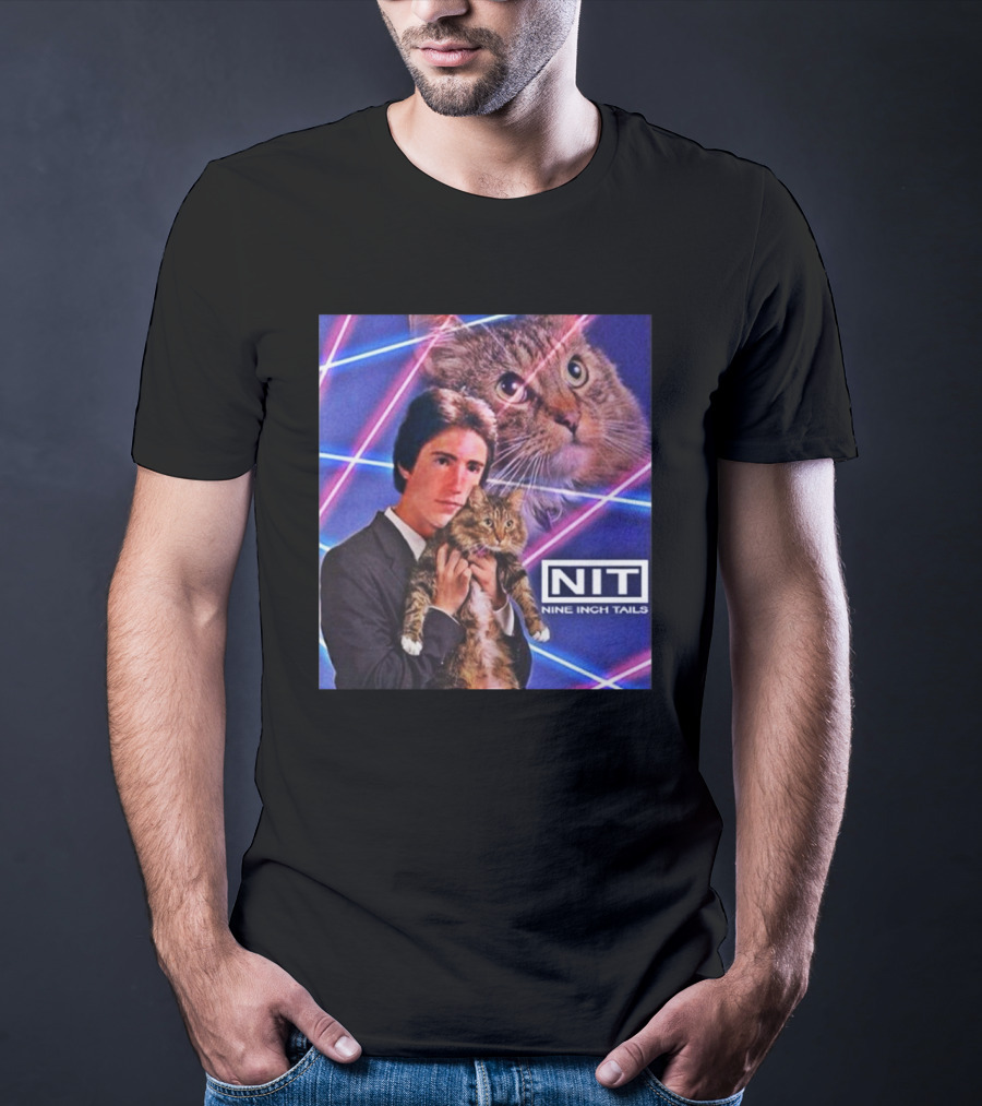 NIT Nine Inch Tails Retro Cat Photoshoot With Neon Lights T-Shirt