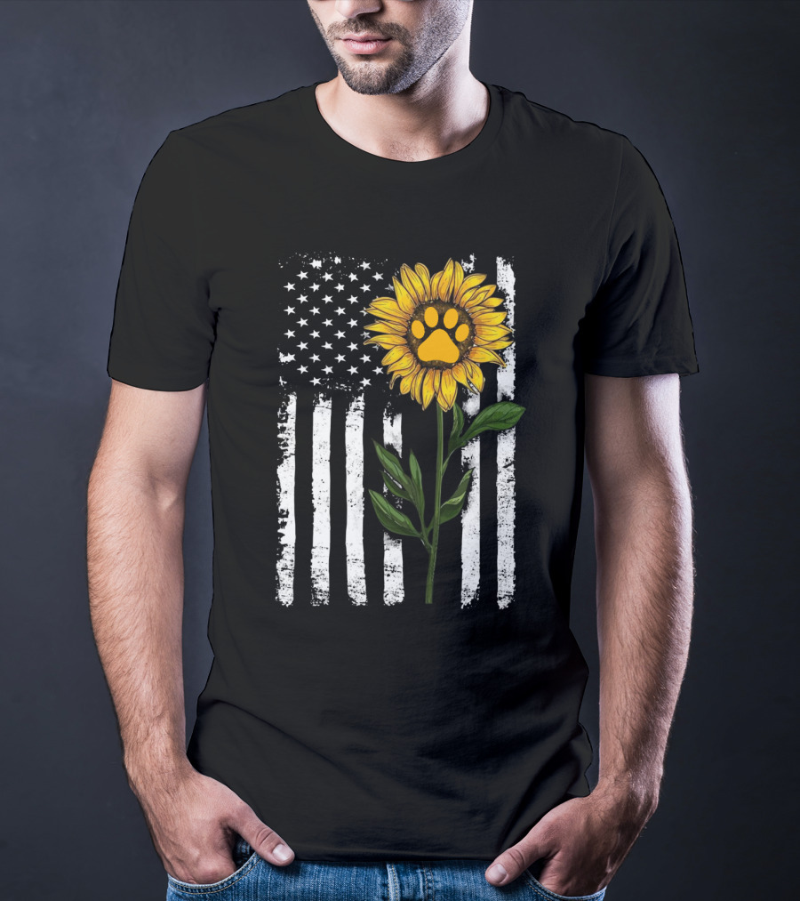 Sunflower Paw American Flag Vertical Stripes T-Shirt