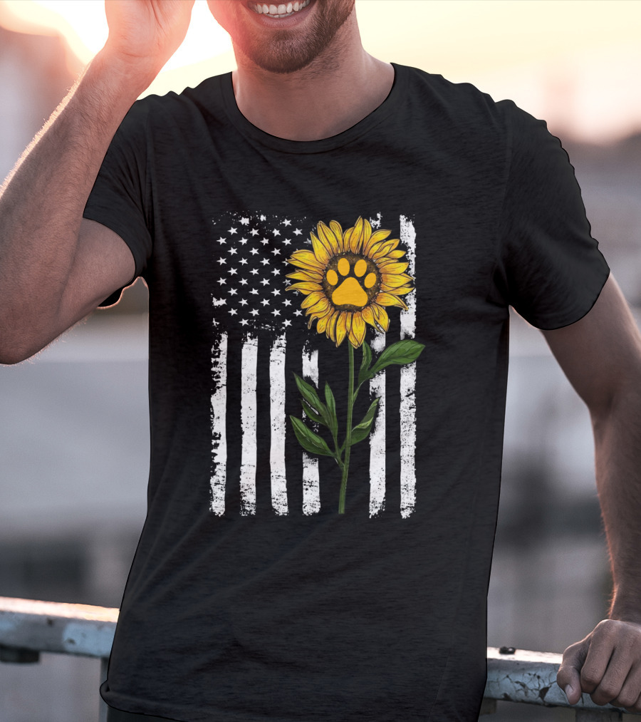 Sunflower Paw American Flag Vertical Stripes T-Shirt