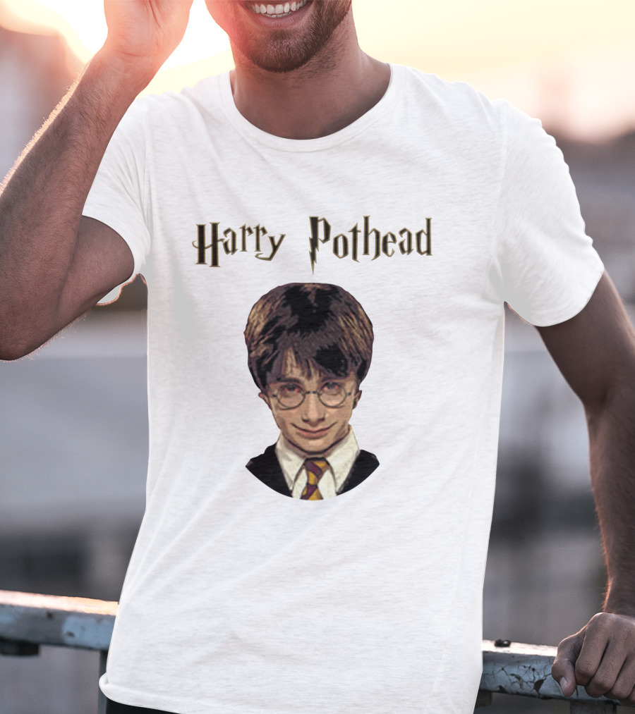 Harry Pothead Wizard Character Parody With Glasses And Lightning Font T-Shirt