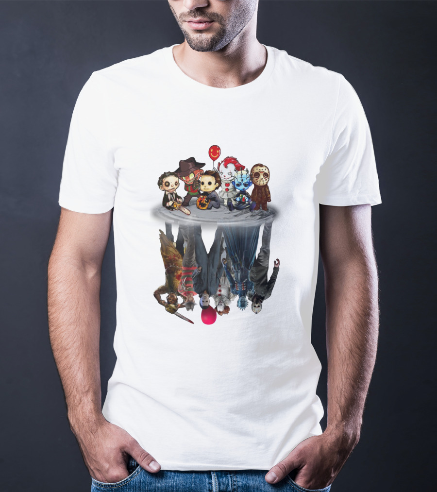 Leatherface Freddy Krueger Michael Myers Pennywise Pinhead Jason Voorhees Reflection Horror Icons Balloon T-Shirt