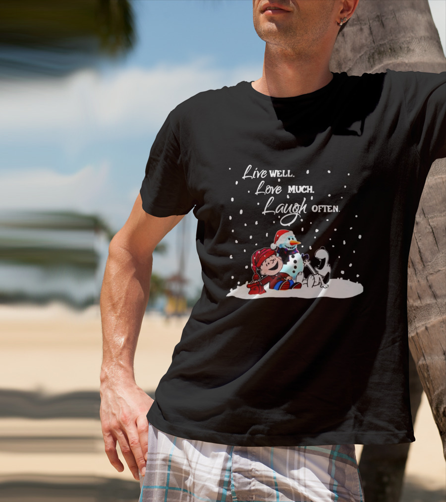 Peanuts Christmas Snoopy Charlie Brown Snowman Live Well Love Much Laugh Often T-Shirt