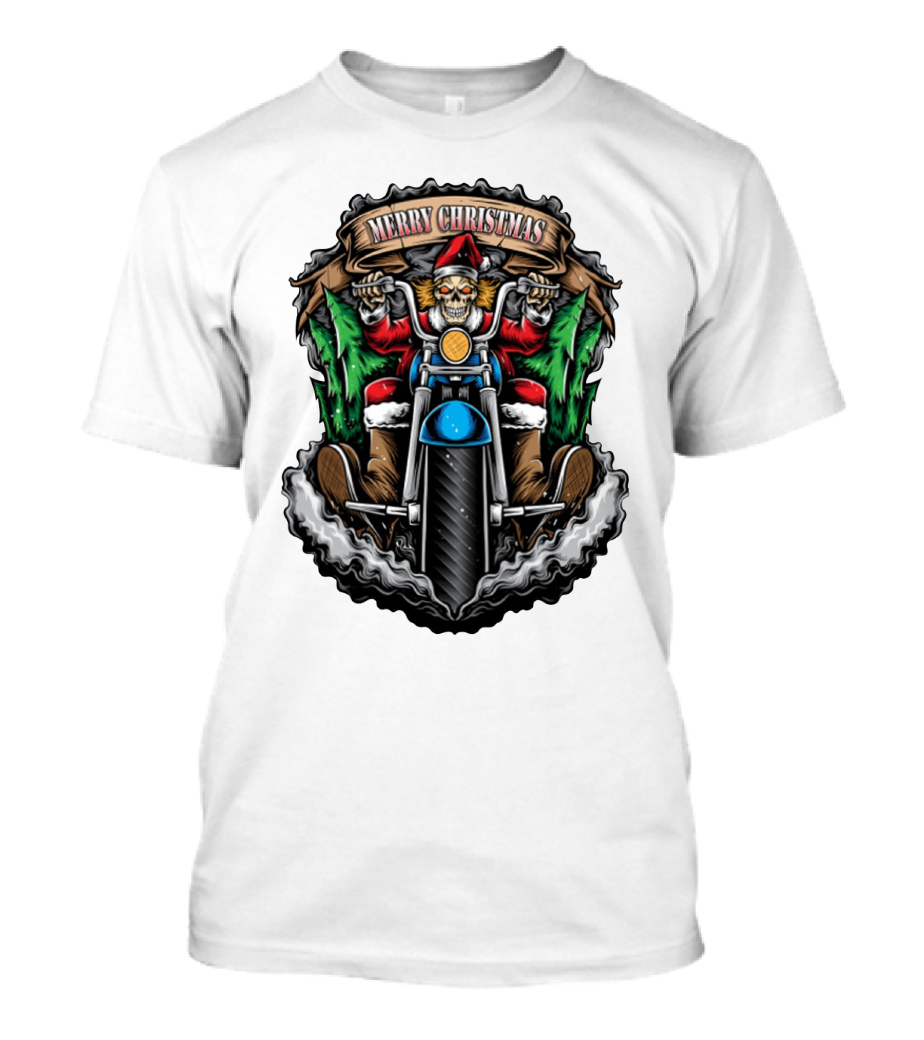 Skeleton Santa Biker Merry Christmas T-Shirt