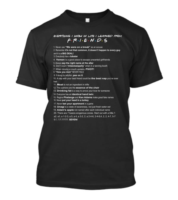 Everything I Know In Life Learned From F.R.I.E.N.D.S List Of 20 Iconic Show Lessons And Memorable T-Shirt