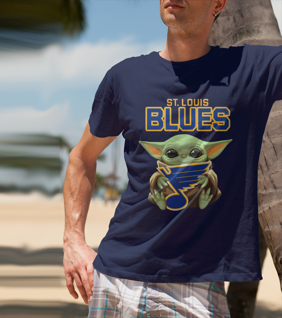 Baby Yoda Holding St Louis Blues T-Shirt