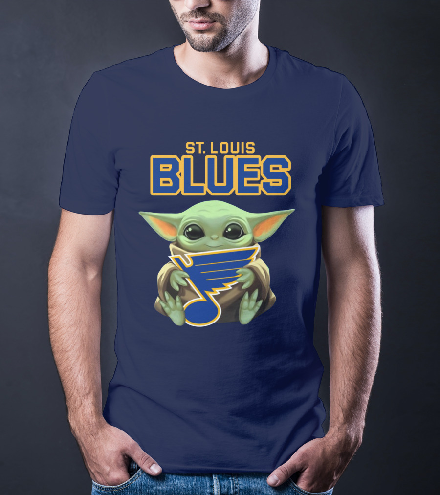 Baby Yoda Holding St Louis Blues T-Shirt