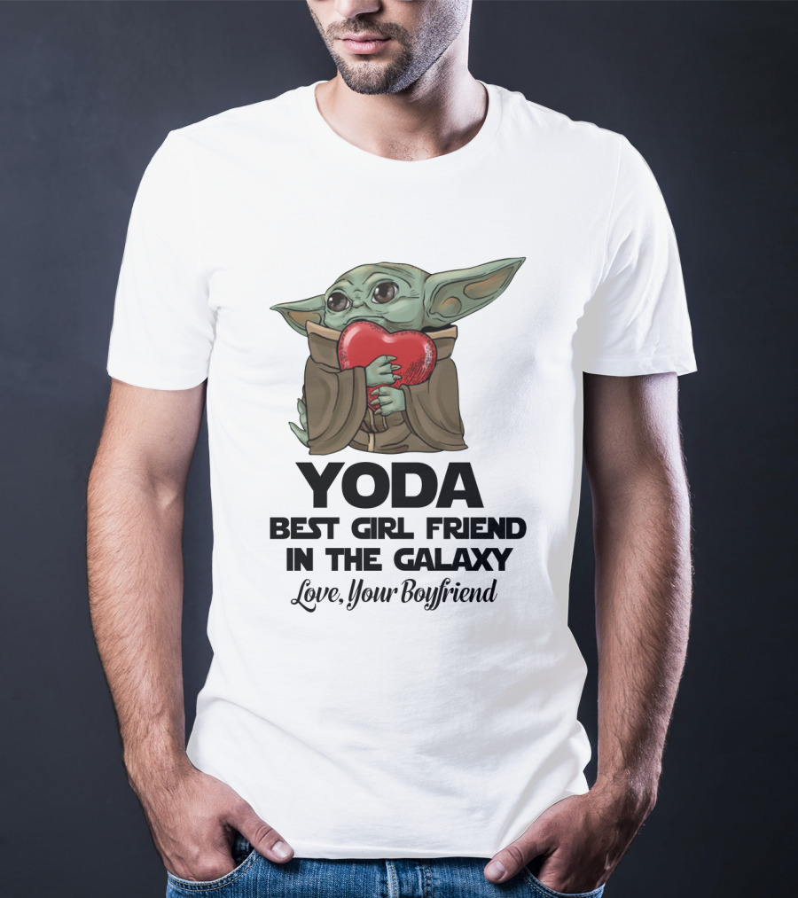 Yoda Best Girl Friend In The Galaxy Love Your Boyfriend Heart Hugging T-Shirt