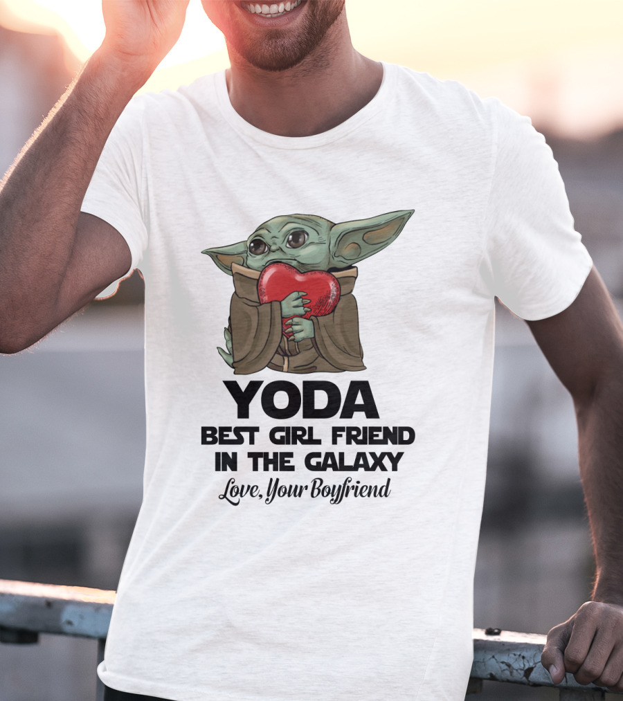 Yoda Best Girl Friend In The Galaxy Love Your Boyfriend Heart Hugging T-Shirt