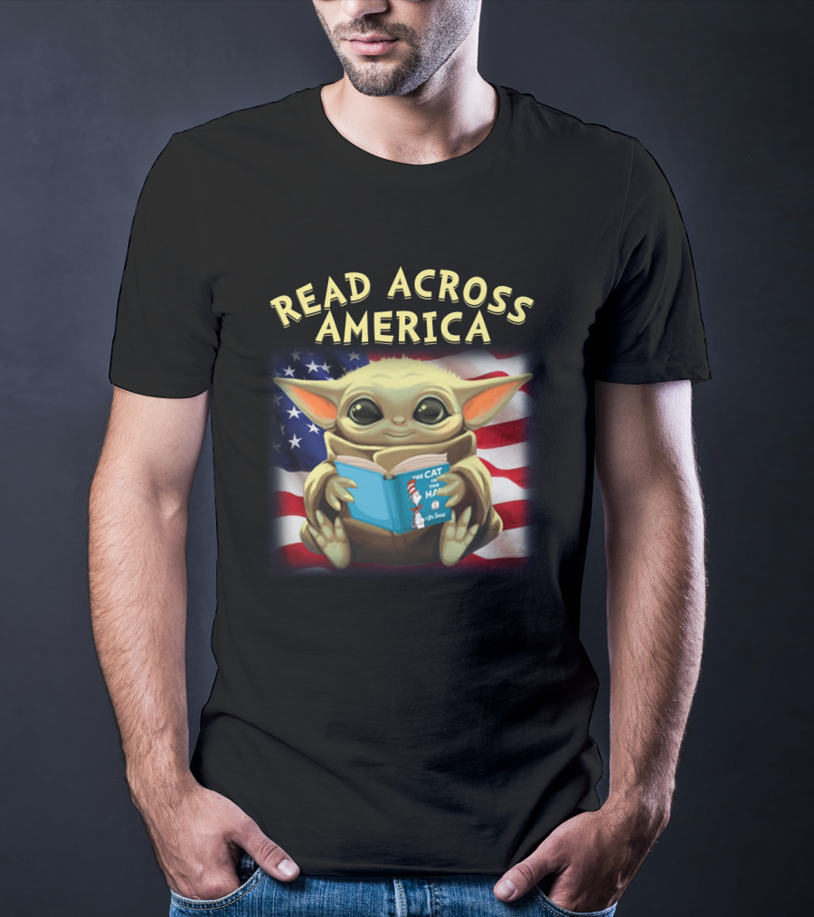Read Across America Baby Yoda Cat In The Hat American Flag T-Shirt