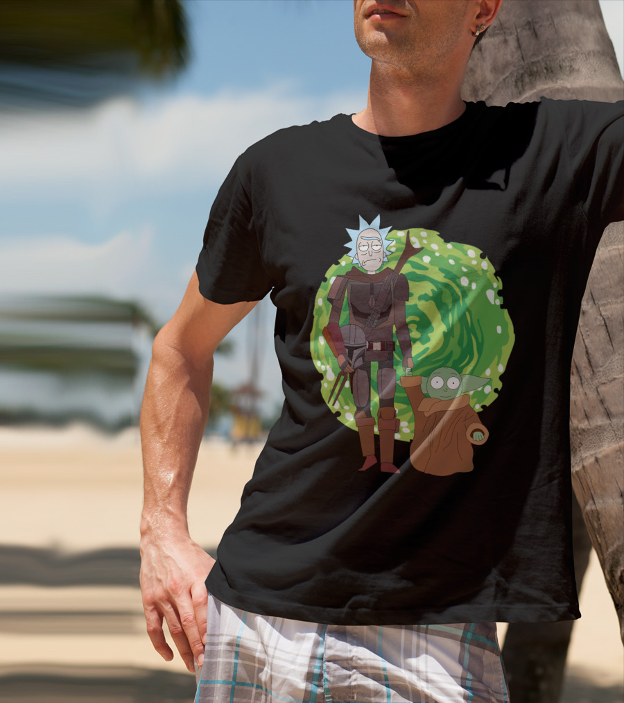 Rick Morty Mandalorian Yoda Portal Fusion T-Shirt