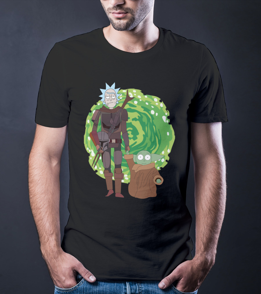 Rick Morty Mandalorian Yoda Portal Fusion T-Shirt
