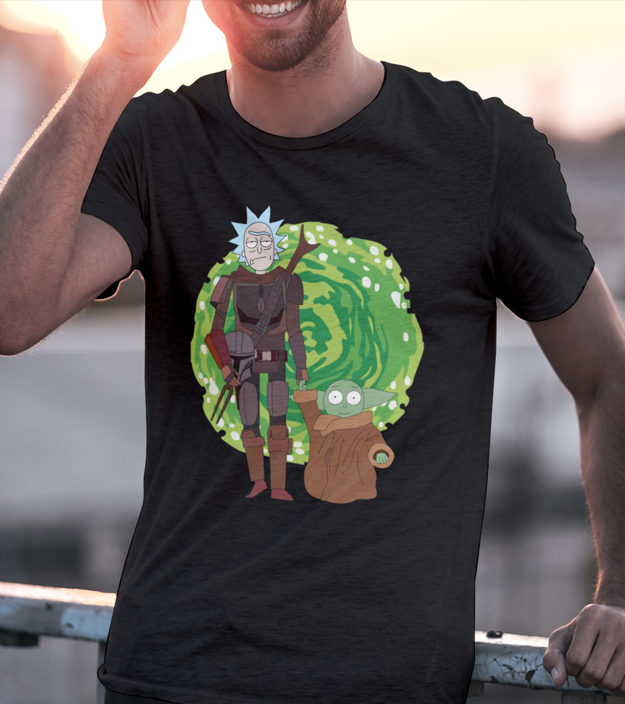 Rick Morty Mandalorian Yoda Portal Fusion T-Shirt