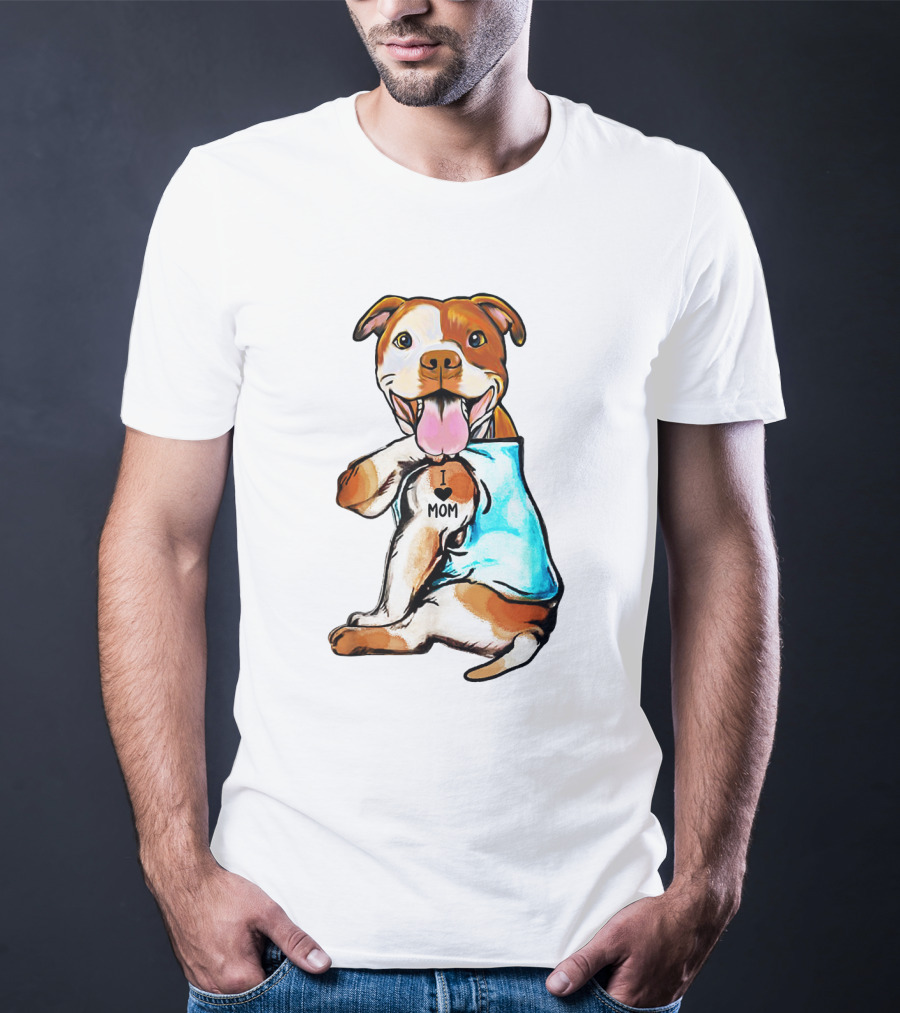 Pit Bull I Love Mom Heart Tattoo T-Shirt