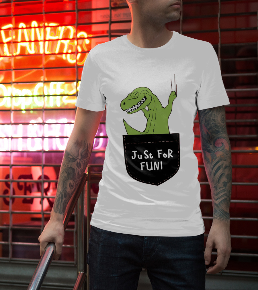Just For Fun Dinosaur Sitting Inside A Pocket T-Shirt