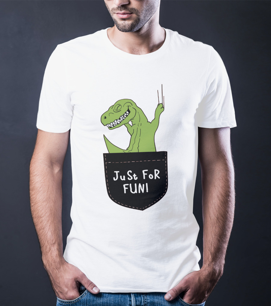Just For Fun Dinosaur Sitting Inside A Pocket T-Shirt