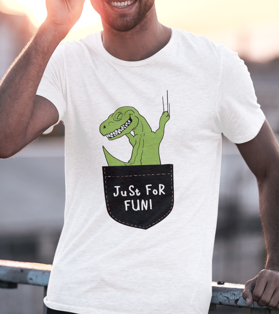 Just For Fun Dinosaur Sitting Inside A Pocket T-Shirt