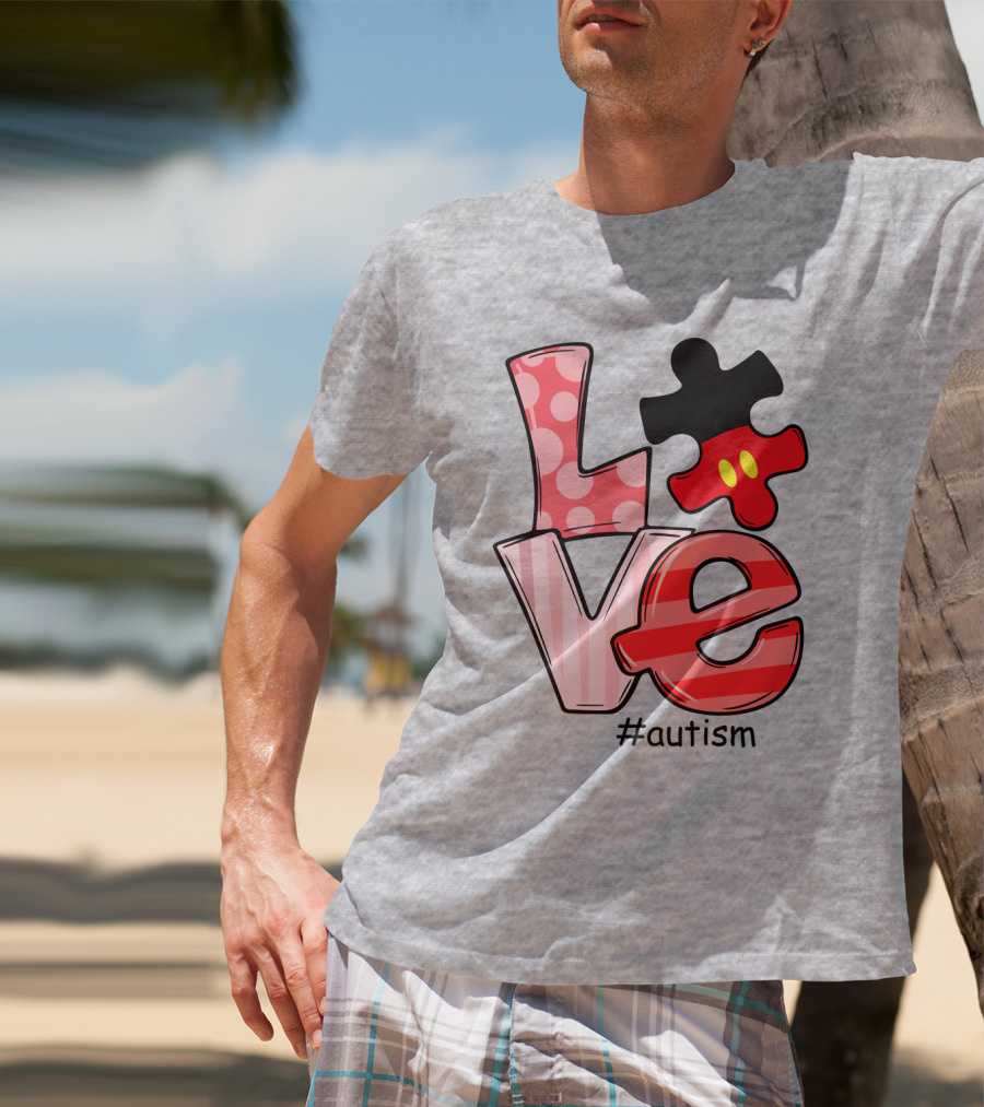 LOVE Autism #autism Puzzle Piece Mouse T-Shirt
