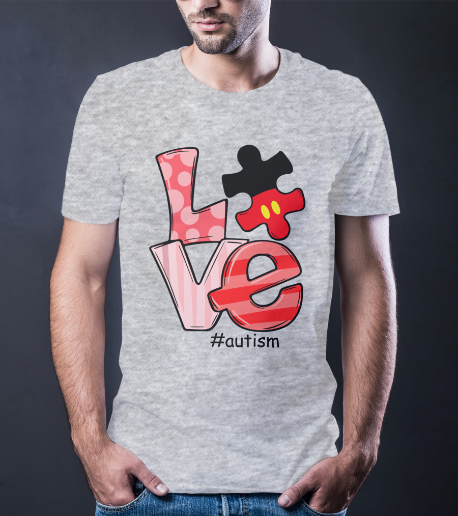 LOVE Autism #autism Puzzle Piece Mouse T-Shirt