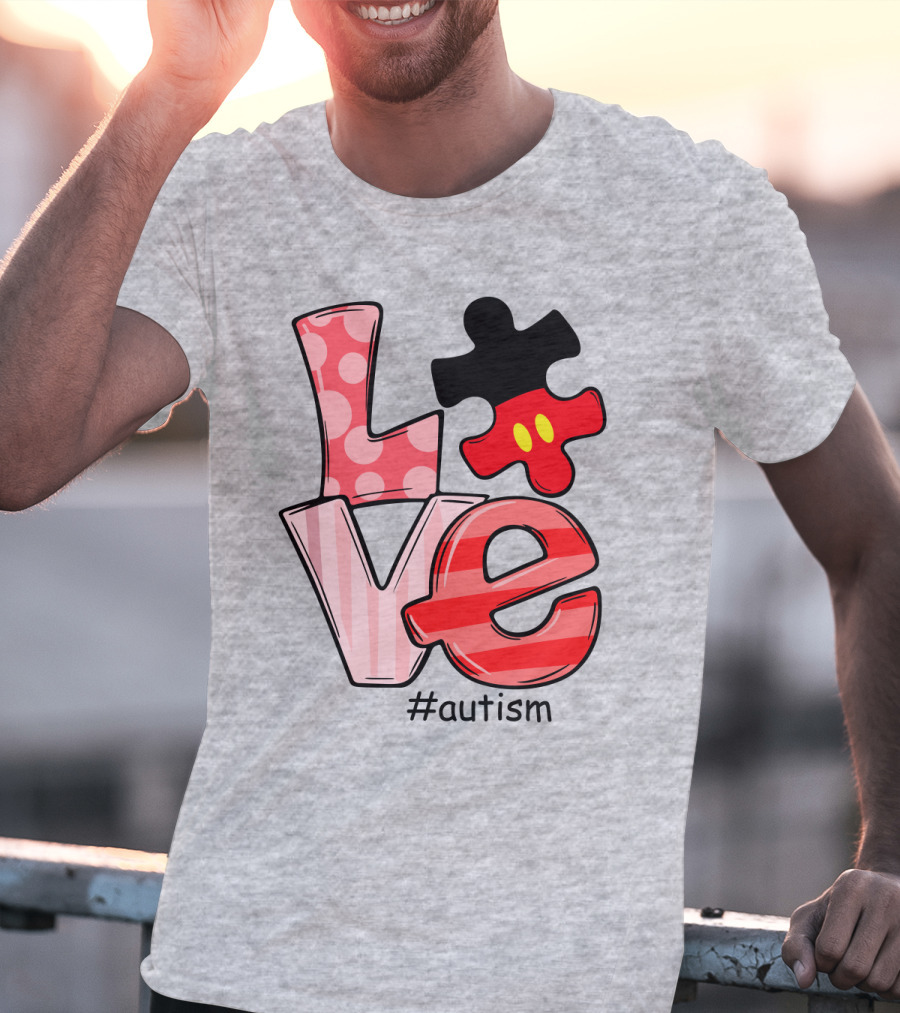 LOVE Autism #autism Puzzle Piece Mouse T-Shirt