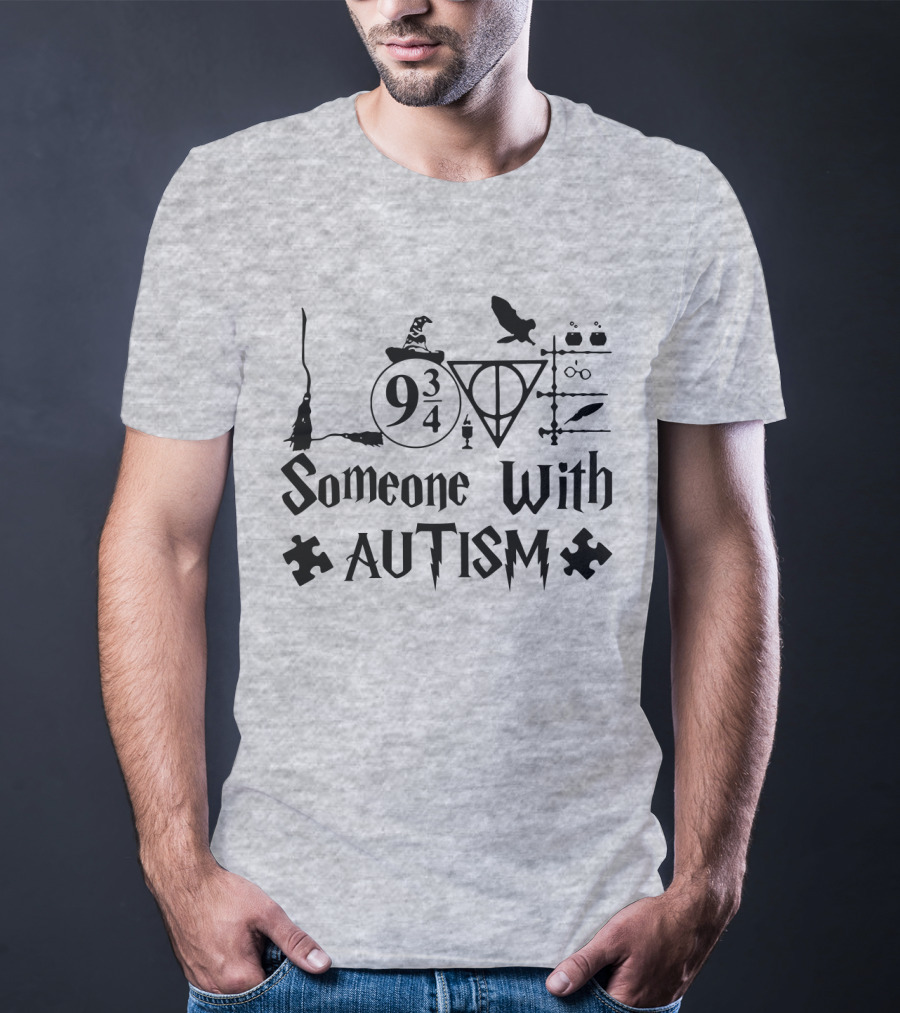 Love Someone With Autism 9 3/4 Wizard Elements Puzzle Pieces T-Shirt
