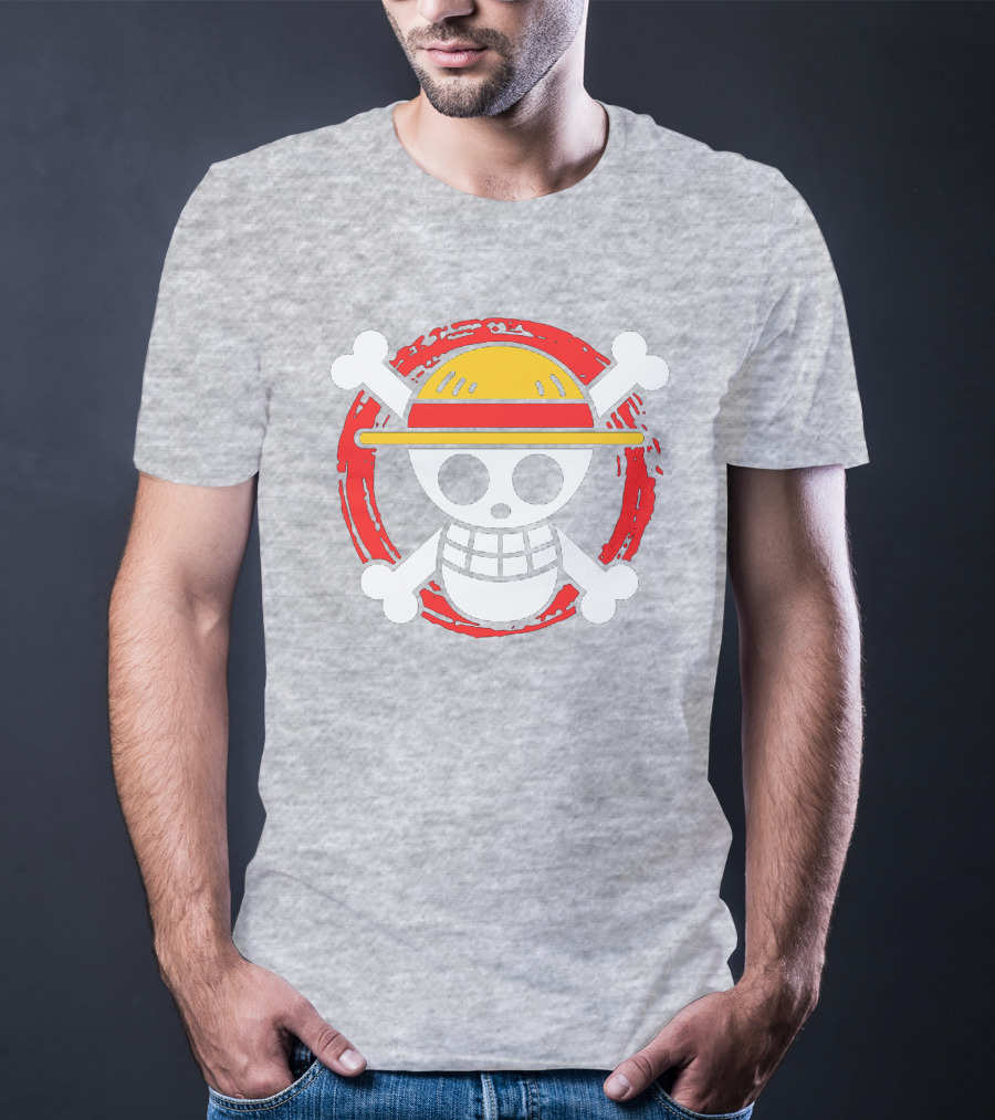 Straw Hat Luffy Jolly Roger Icon On Red Circular Emblem T-Shirt