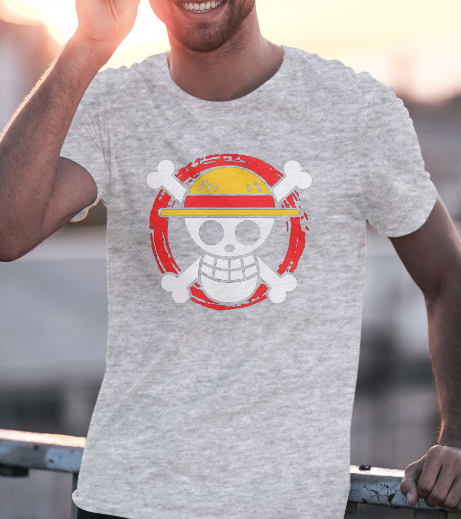 Straw Hat Luffy Jolly Roger Icon On Red Circular Emblem T-Shirt