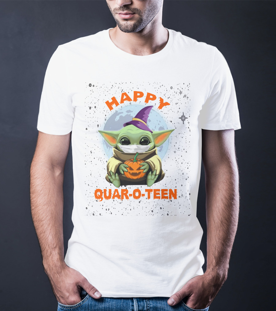 Baby Yoda Happy Quaroteen Halloween Pumpkin Wizard Hat T-Shirt
