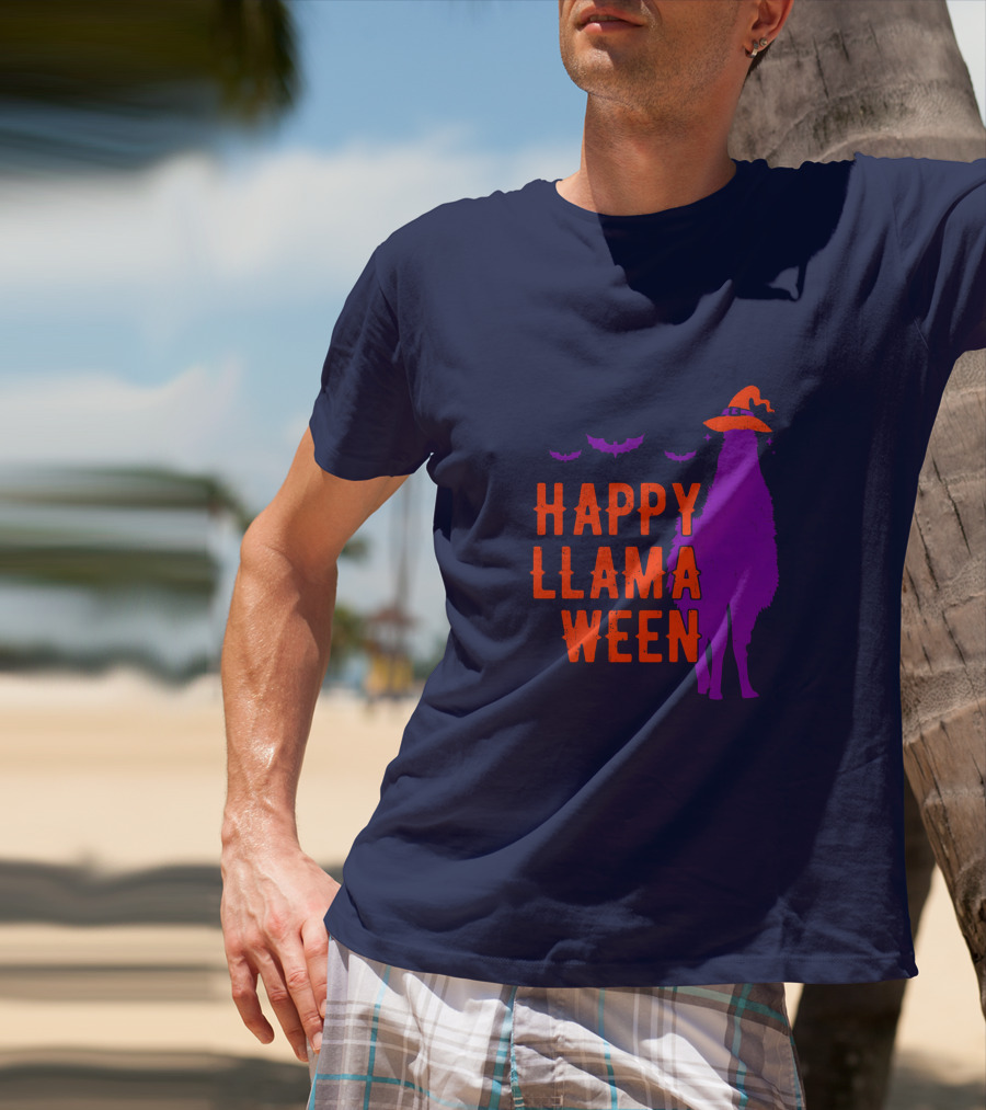 Happy Llamaween Llama Halloween Bat Witch Hat T-Shirt
