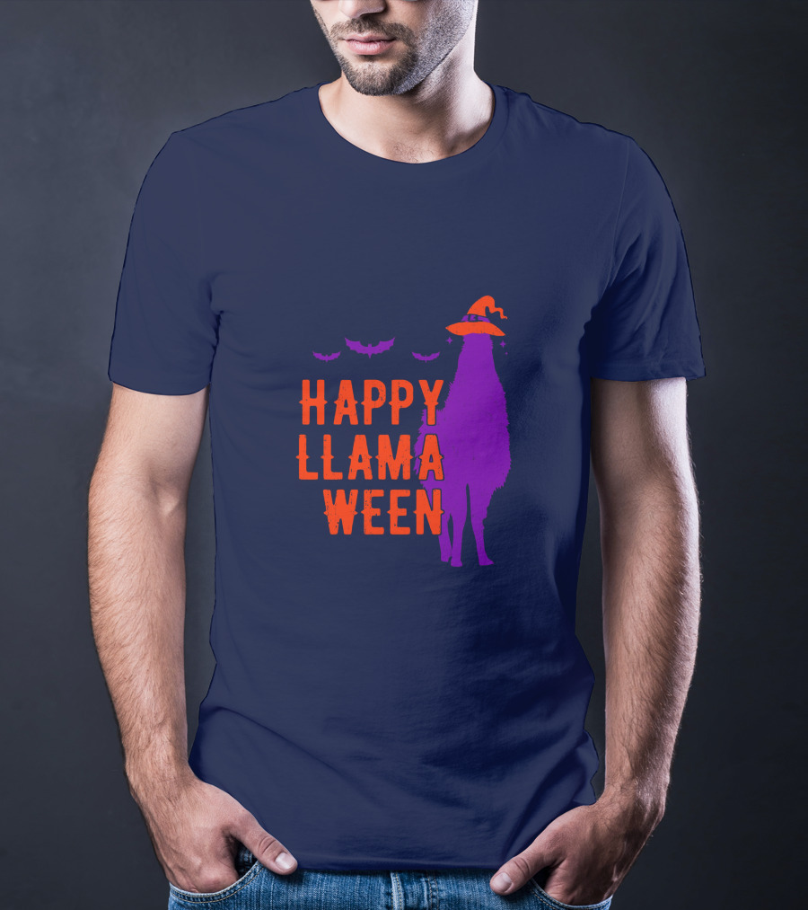 Happy Llamaween Llama Halloween Bat Witch Hat T-Shirt