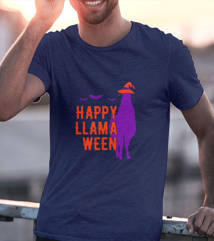 Happy Llamaween Llama Halloween Bat Witch Hat T-Shirt