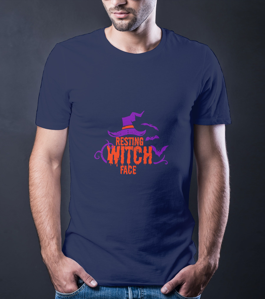 Resting Witch Face Witch Hat Bats Halloween T-Shirt