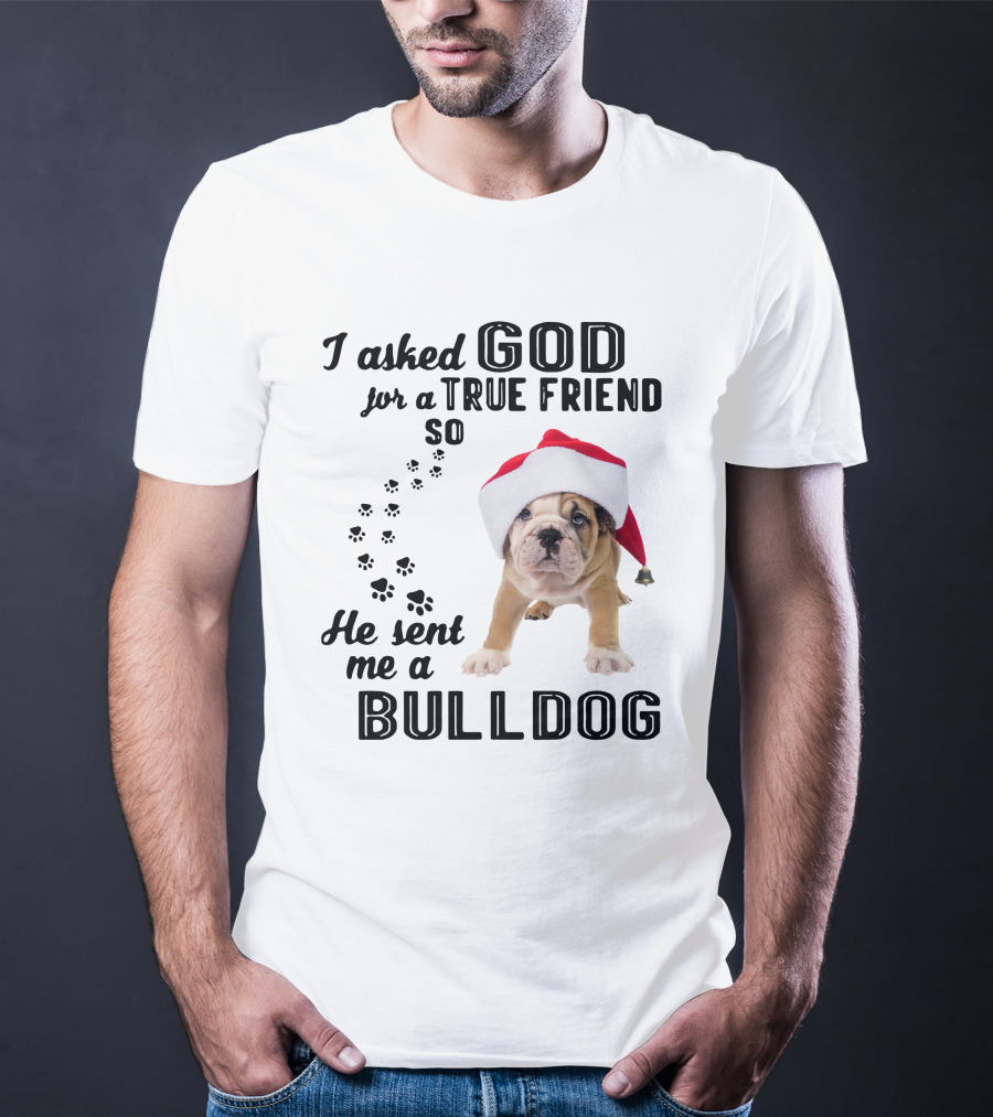 I Asked God For A True Friend So He Sent Me A Christmas Bulldog T-Shirt
