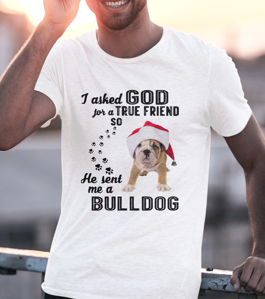 I Asked God For A True Friend So He Sent Me A Christmas Bulldog T-Shirt