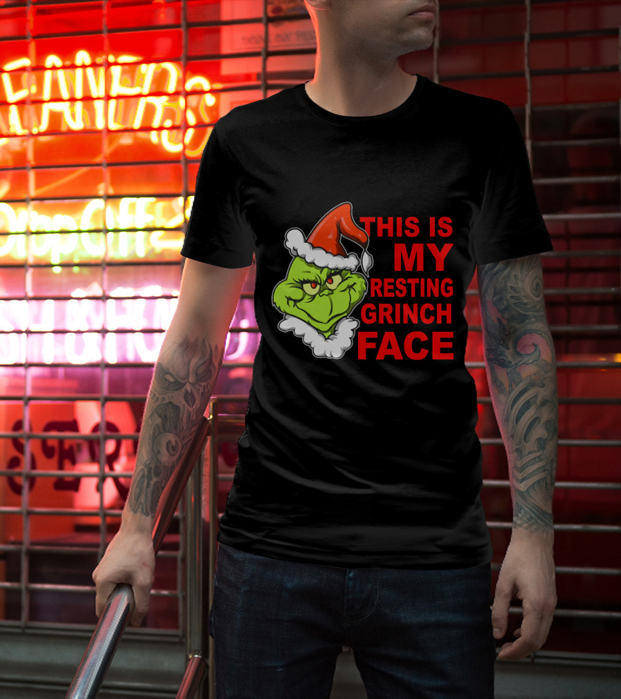 This Is My Resting Grinch Face Santa Hat Grumpy Expression T-Shirt